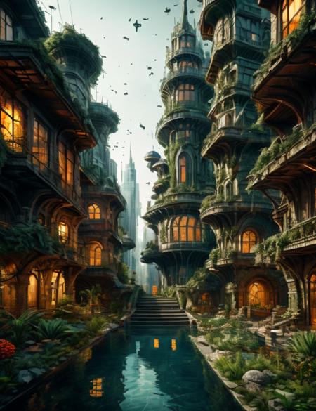 A solarpunk city coexisting with nature, digital art, Stable Diffusion